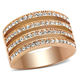 IP Rose Gold(Ion Plating) Stainless Steel Ring with AAA Grade CZ  in Clear