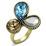 IP Gold(Ion Plating) Stainless Steel Ring with Top Grade Crystal  in Multi Color