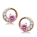 IP Rose Gold(Ion Plating) Stainless Steel Earrings with AAA Grade CZ  in Rose