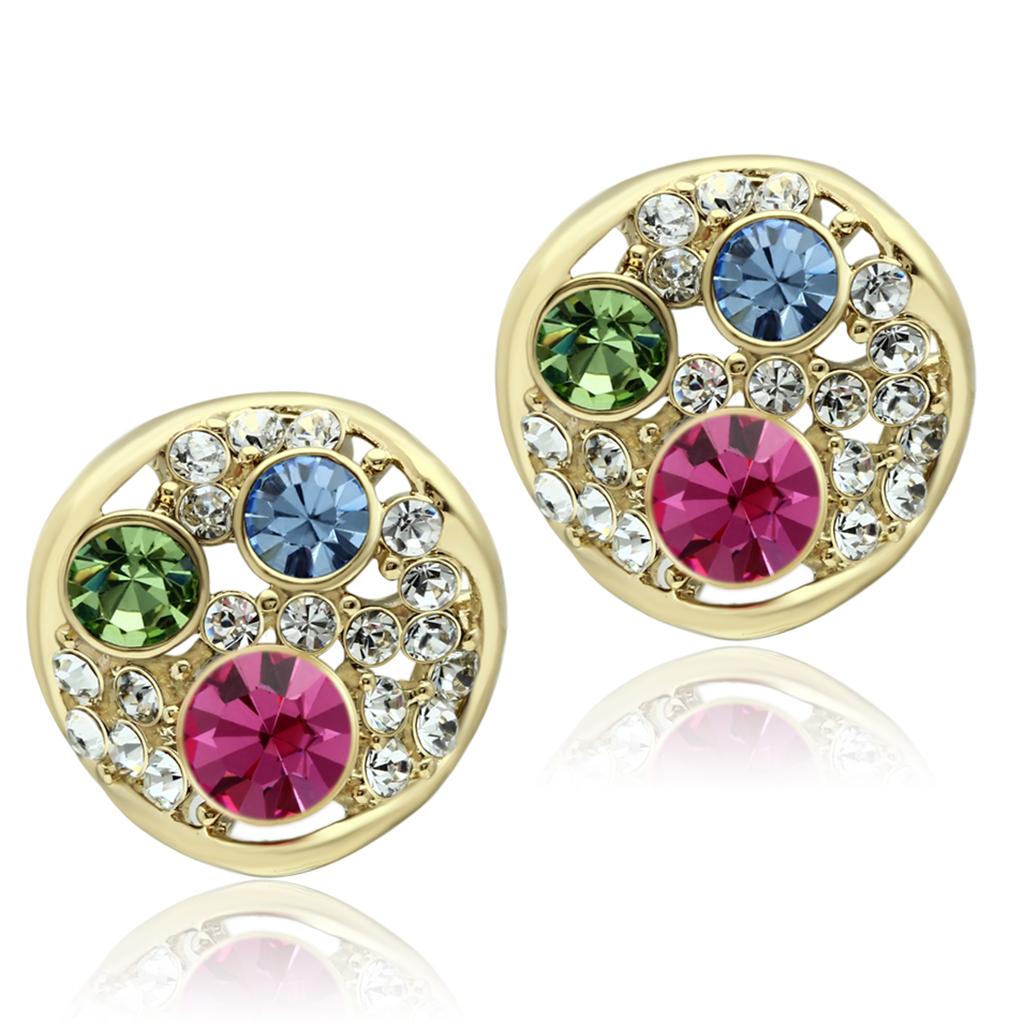 IP Gold(Ion Plating) Stainless Steel Earrings with Top Grade Crystal  in Multi Color