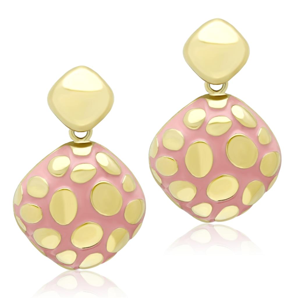 IP Gold(Ion Plating) Stainless Steel Earrings with Epoxy  in Light Rose