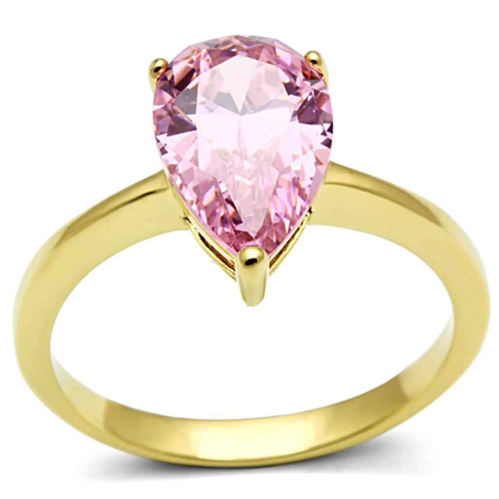 IP Gold(Ion Plating) Stainless Steel Ring with AAA Grade CZ  in Rose