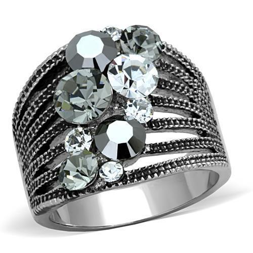 High polished (no plating) Stainless Steel Ring with Top Grade Crystal  in Black Diamond