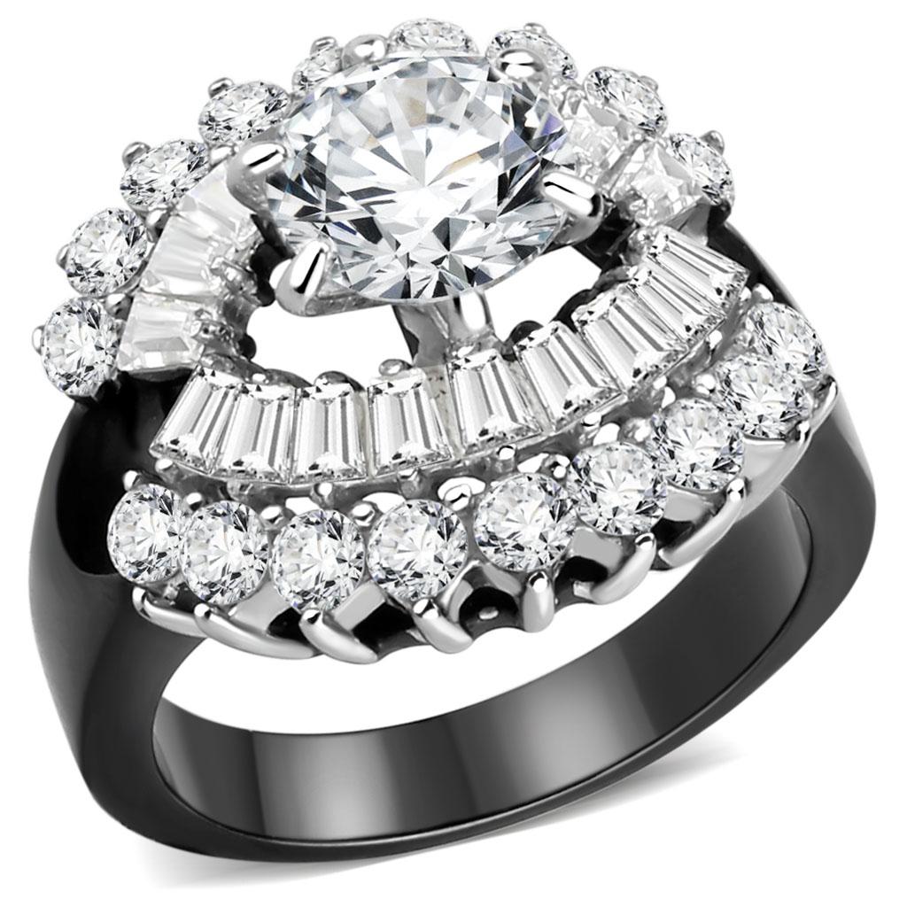 Two-Tone IP Black Stainless Steel Ring with AAA Grade CZ  in Clear