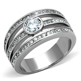 High polished (no plating) Stainless Steel Ring with AAA Grade CZ  in Clear