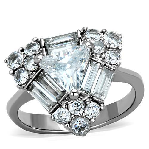 High polished (no plating) Stainless Steel Ring with AAA Grade CZ  in Clear