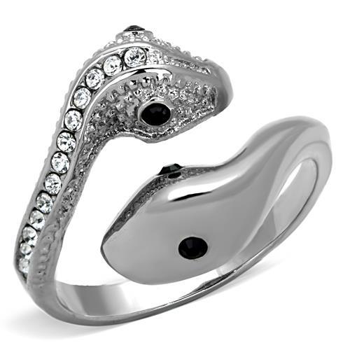 High polished (no plating) Stainless Steel Ring with Top Grade Crystal  in Jet