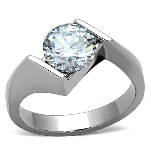 High polished (no plating) Stainless Steel Ring with AAA Grade CZ  in Clear