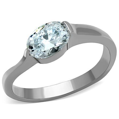 High polished (no plating) Stainless Steel Ring with AAA Grade CZ  in Clear