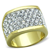 Two-Tone IP Gold (Ion Plating) Stainless Steel Ring with Top Grade Crystal  in Clear
