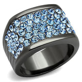 IP Light Black  (IP Gun) Stainless Steel Ring with Top Grade Crystal  in Light Sapphire