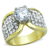 Two-Tone IP Gold (Ion Plating) Stainless Steel Ring with AAA Grade CZ  in Clear