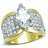 Two-Tone IP Gold (Ion Plating) Stainless Steel Ring with AAA Grade CZ  in Clear
