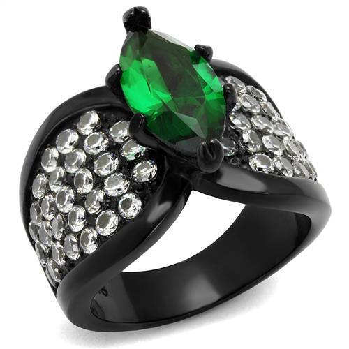 IP Black(Ion Plating) Stainless Steel Ring with Synthetic Synthetic Glass in Emerald