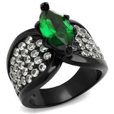 IP Black(Ion Plating) Stainless Steel Ring with Synthetic Synthetic Glass in Emerald