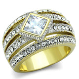 Two-Tone IP Gold (Ion Plating) Stainless Steel Ring with AAA Grade CZ  in Clear