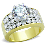 Two-Tone IP Gold (Ion Plating) Stainless Steel Ring with AAA Grade CZ  in Clear