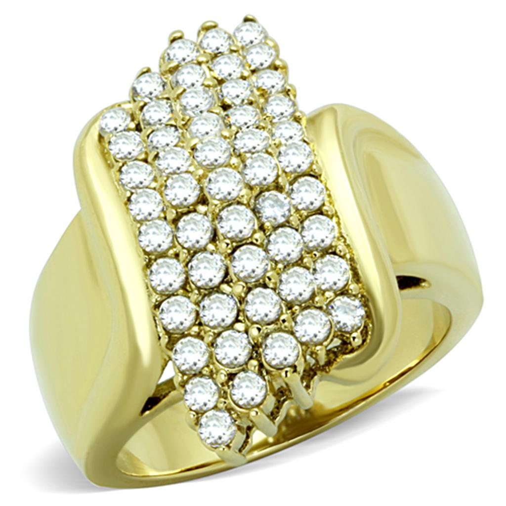 IP Gold(Ion Plating) Stainless Steel Ring with AAA Grade CZ  in Clear