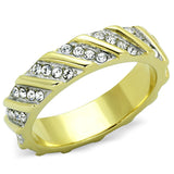 Two-Tone IP Gold (Ion Plating) Stainless Steel Ring with Top Grade Crystal  in Clear