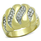 Two-Tone IP Gold (Ion Plating) Stainless Steel Ring with Top Grade Crystal  in Clear