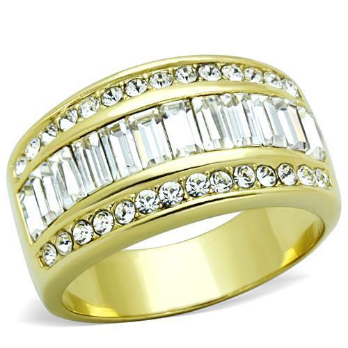 IP Gold(Ion Plating) Stainless Steel Ring with Top Grade Crystal  in Clear
