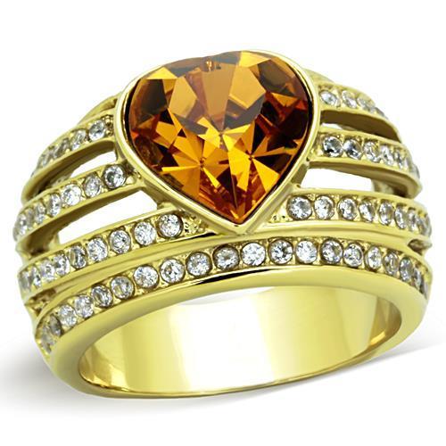 IP Gold(Ion Plating) Stainless Steel Ring with Top Grade Crystal  in Topaz