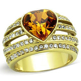 IP Gold(Ion Plating) Stainless Steel Ring with Top Grade Crystal  in Topaz