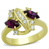 IP Gold(Ion Plating) Stainless Steel Ring with Top Grade Crystal  in Amethyst
