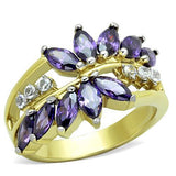 Two-Tone IP Gold (Ion Plating) Stainless Steel Ring with AAA Grade CZ  in Amethyst