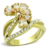 IP Gold(Ion Plating) Stainless Steel Ring with AAA Grade CZ  in Champagne