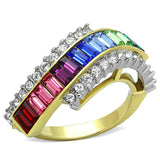 Two-Tone IP Gold (Ion Plating) Stainless Steel Ring with Top Grade Crystal  in Multi Color