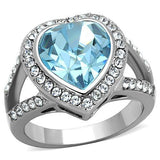 High polished (no plating) Stainless Steel Ring with Top Grade Crystal  in Sea Blue
