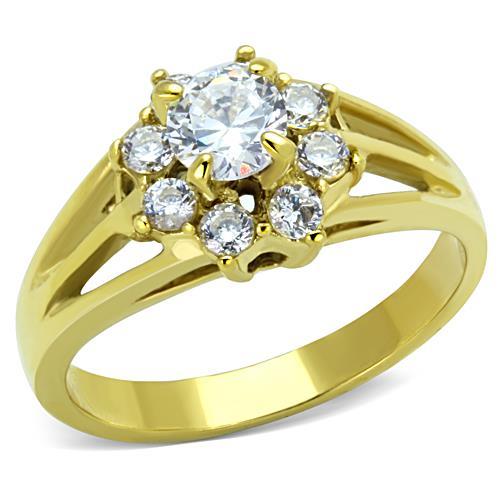 IP Gold(Ion Plating) Stainless Steel Ring with AAA Grade CZ  in Clear