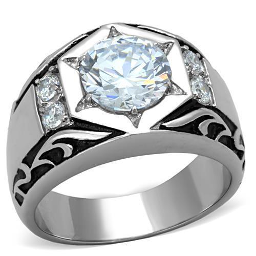 High polished (no plating) Stainless Steel Ring with AAA Grade CZ  in Clear