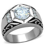 High polished (no plating) Stainless Steel Ring with AAA Grade CZ  in Clear