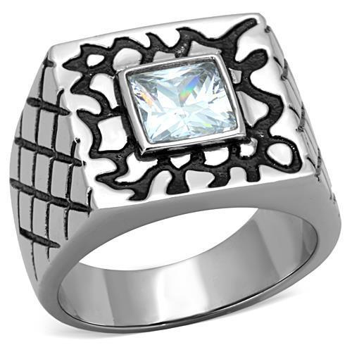 High polished (no plating) Stainless Steel Ring with AAA Grade CZ  in Clear