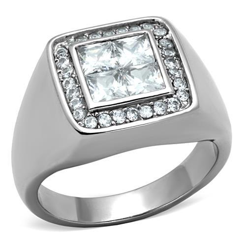 High polished (no plating) Stainless Steel Ring with AAA Grade CZ  in Clear
