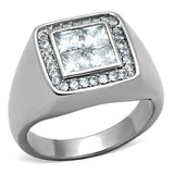 High polished (no plating) Stainless Steel Ring with AAA Grade CZ  in Clear