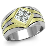 Two-Tone IP Gold (Ion Plating) Stainless Steel Ring with Top Grade Crystal  in Clear