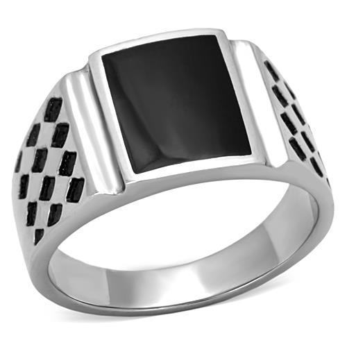 High polished (no plating) Stainless Steel Ring with Epoxy  in Jet