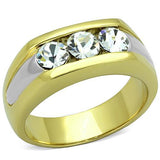 Two-Tone IP Gold (Ion Plating) Stainless Steel Ring with Top Grade Crystal  in Clear