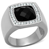 High polished (no plating) Stainless Steel Ring with Semi-Precious Onyx in Jet