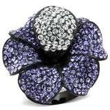 IP Black(Ion Plating) Stainless Steel Ring with Top Grade Crystal  in Tanzanite