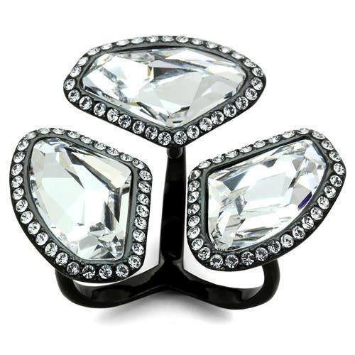 IP Black(Ion Plating) Stainless Steel Ring with Top Grade Crystal  in Clear