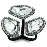 IP Black(Ion Plating) Stainless Steel Ring with Top Grade Crystal  in Clear