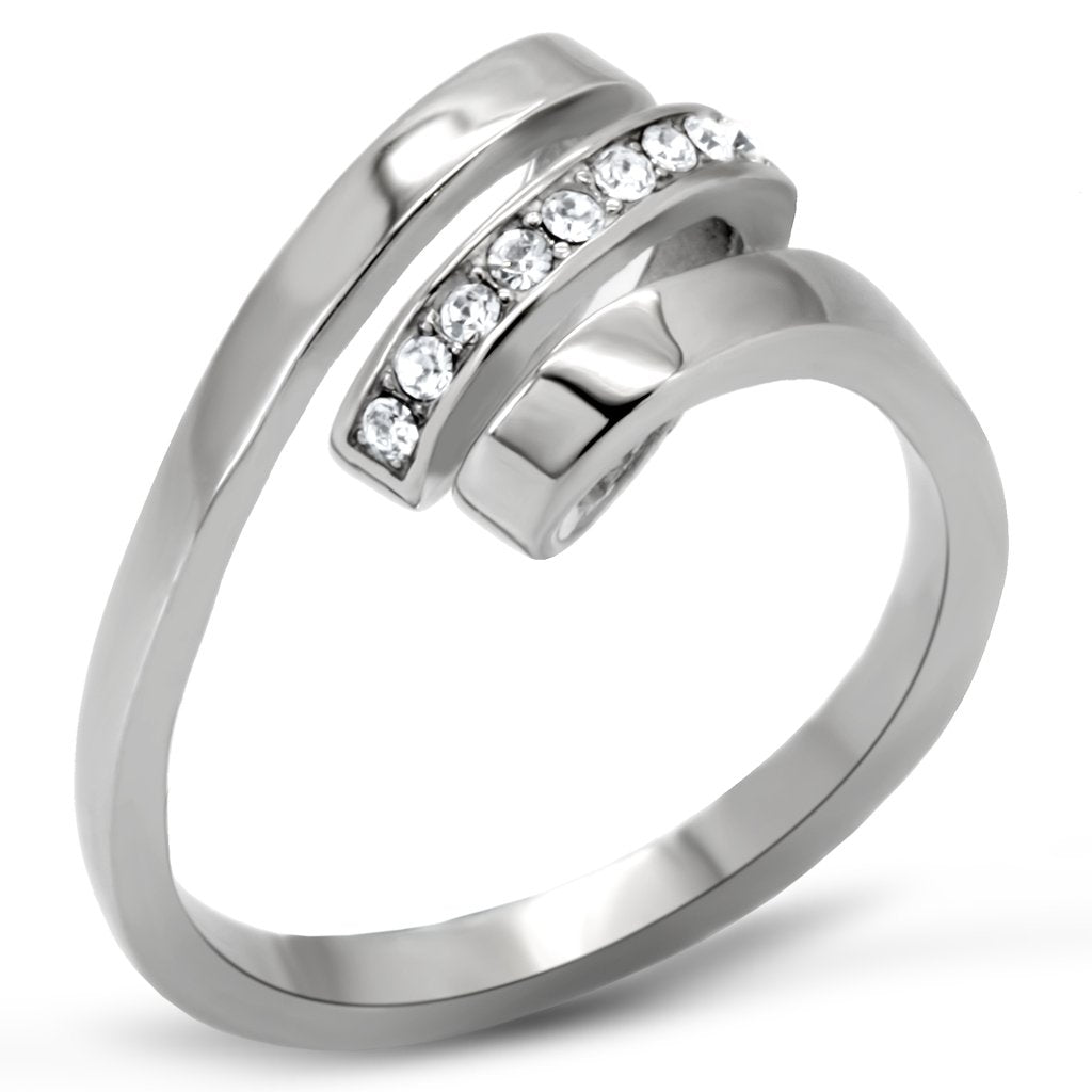 High polished (no plating) Stainless Steel Ring with Top Grade Crystal  in Clear