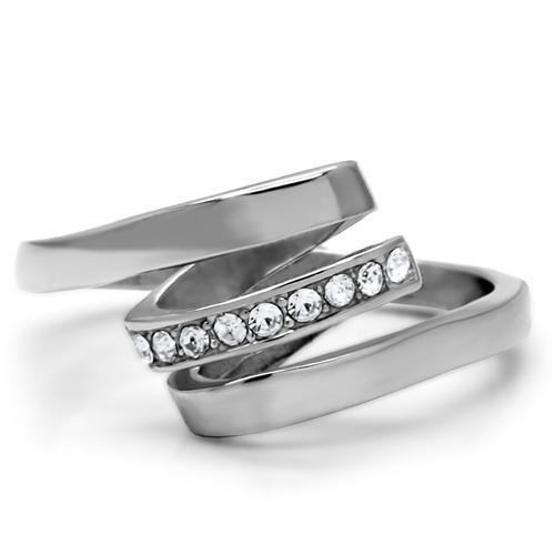High polished (no plating) Stainless Steel Ring with Top Grade Crystal  in Clear