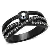 IP Black(Ion Plating) Stainless Steel Ring with Top Grade Crystal  in Hematite