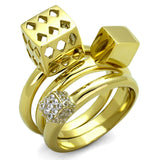 IP Gold(Ion Plating) Stainless Steel Ring with AAA Grade CZ  in Clear