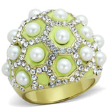 IP Gold(Ion Plating) Stainless Steel Ring with Synthetic Pearl in White